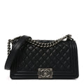 Calfskin Quilted Medium Boy Flap Black
