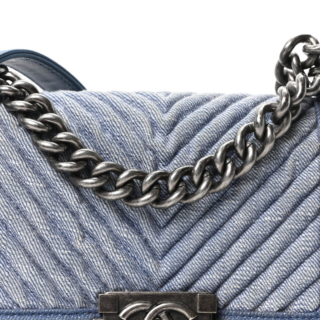 Denim Chevron Small Boy Flap Light Blue