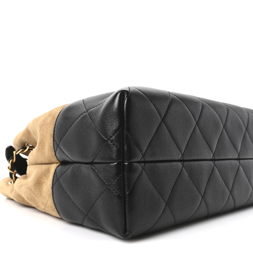 Suede Calfskin Shiny Lambskin Quilted Small Coco Base Shopping Bag Beige Black