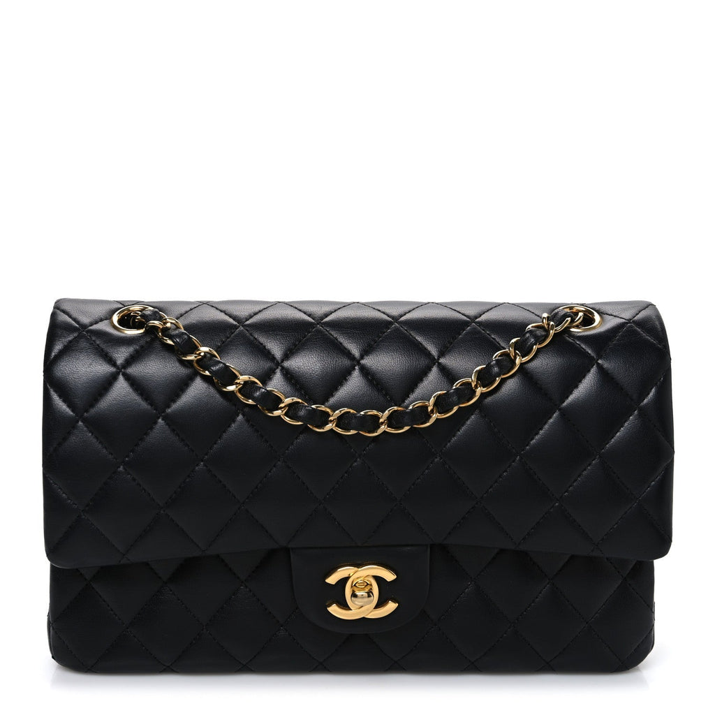 Lambskin Quilted Medium Double Flap Black