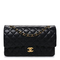 Lambskin Quilted Medium Double Flap Black