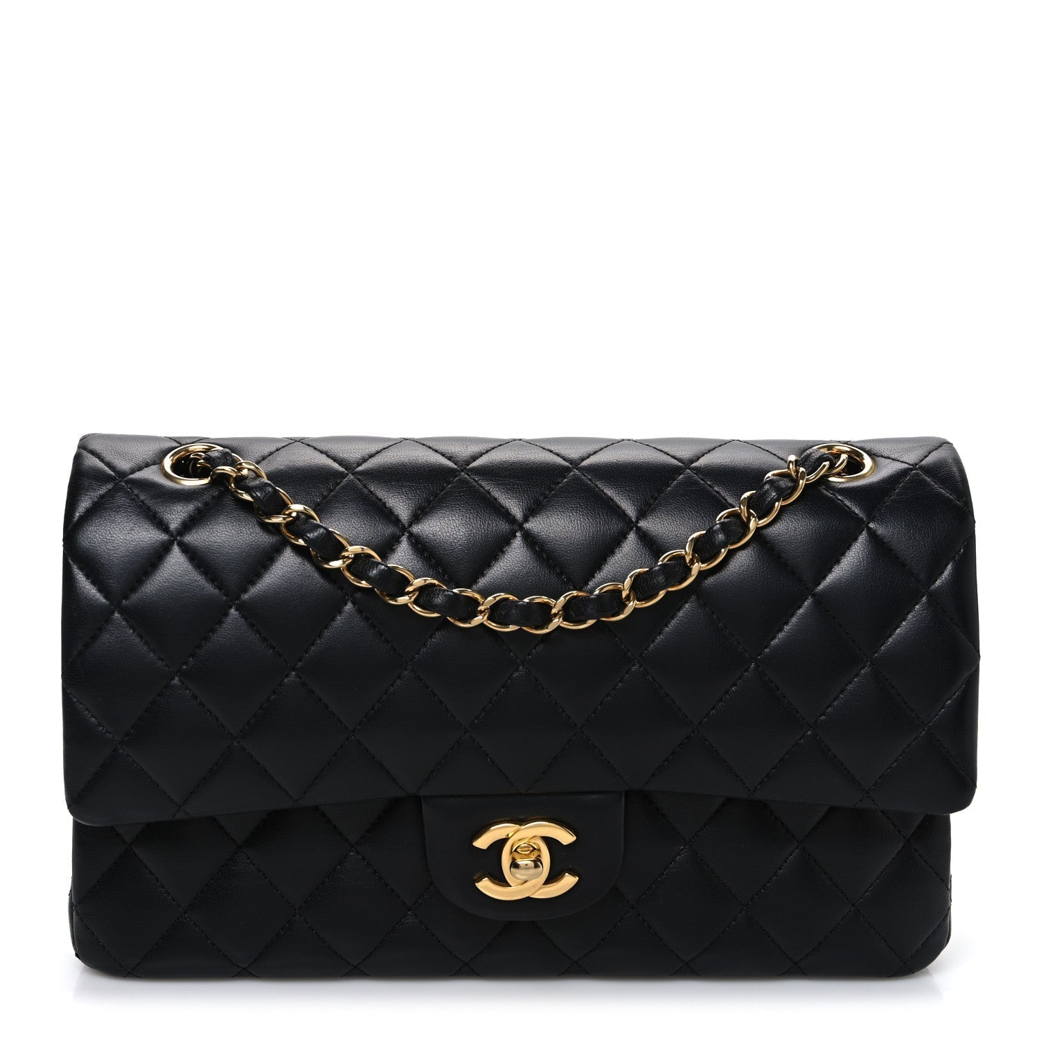 Lambskin Quilted Medium Double Flap Black