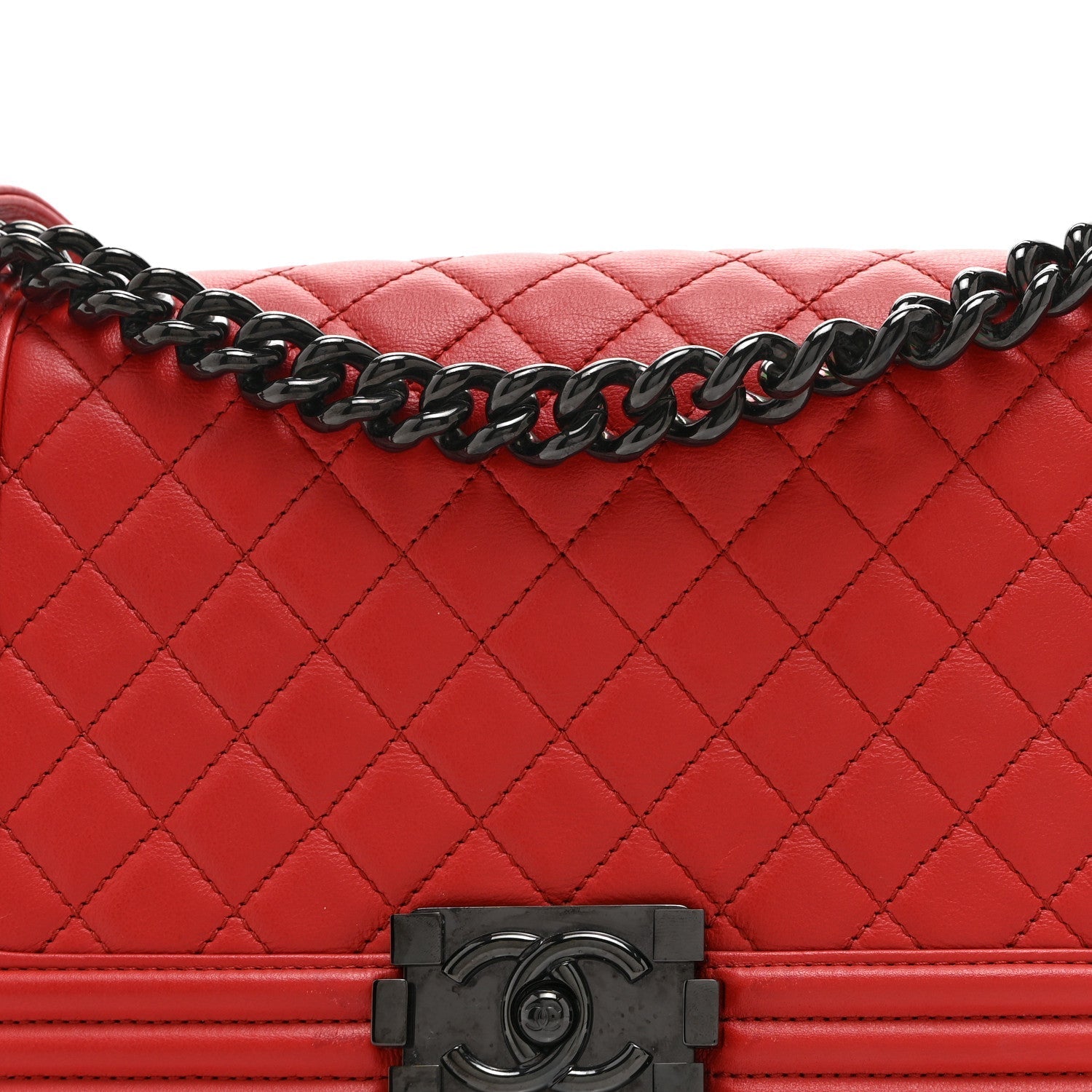 Calfskin Quilted Medium Boy Flap Red