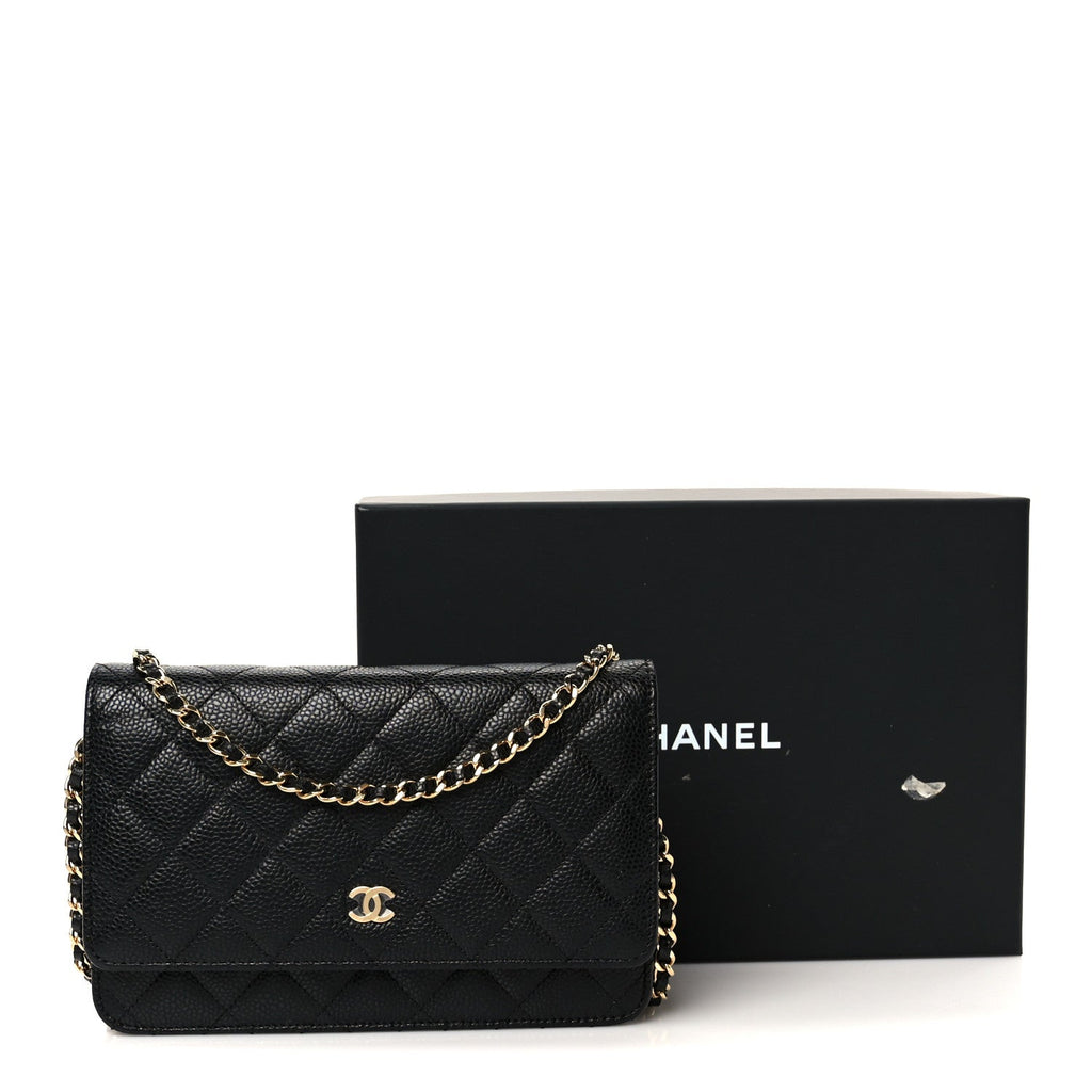 Caviar Quilted Wallet on Chain WOC Black