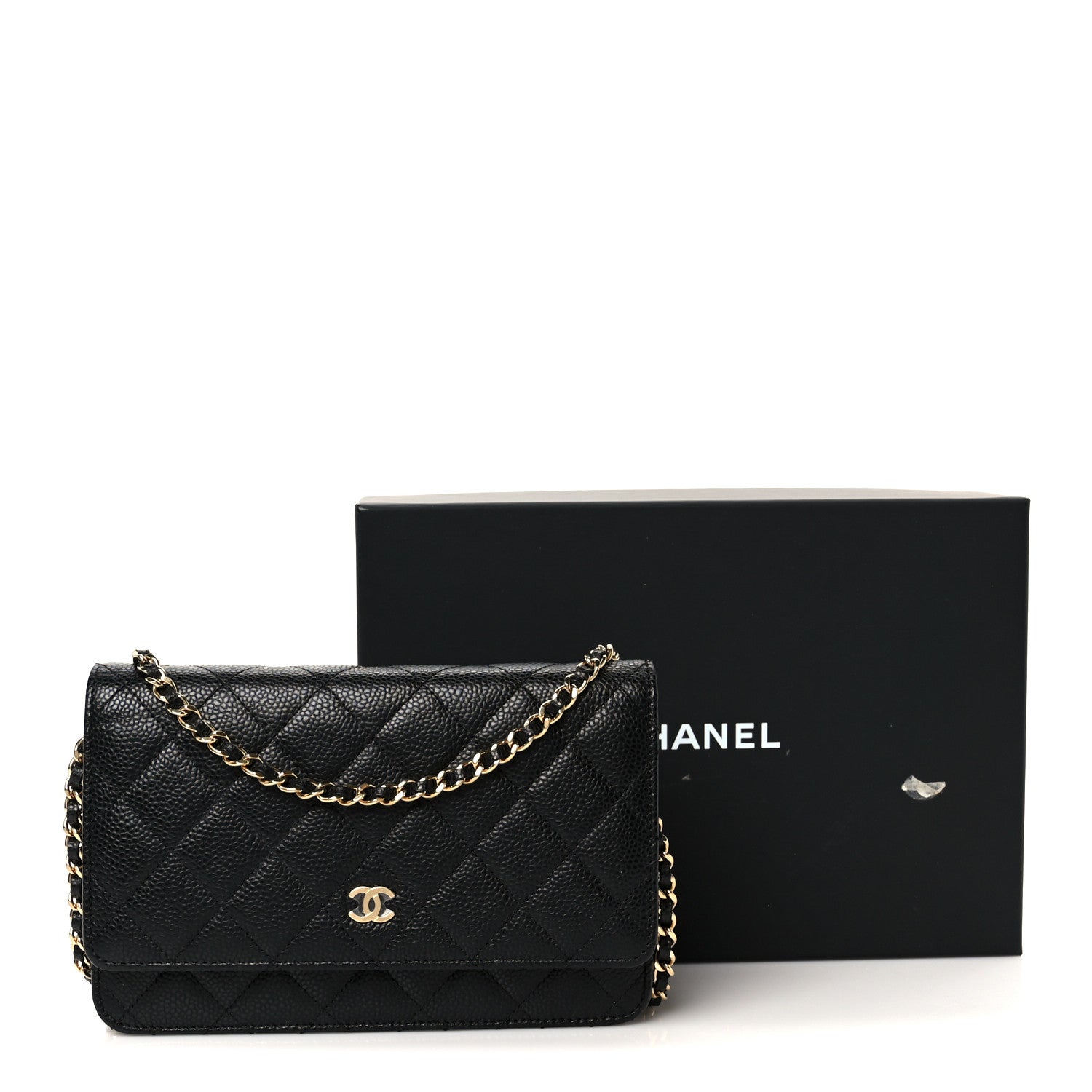 Caviar Quilted Wallet on Chain WOC Black