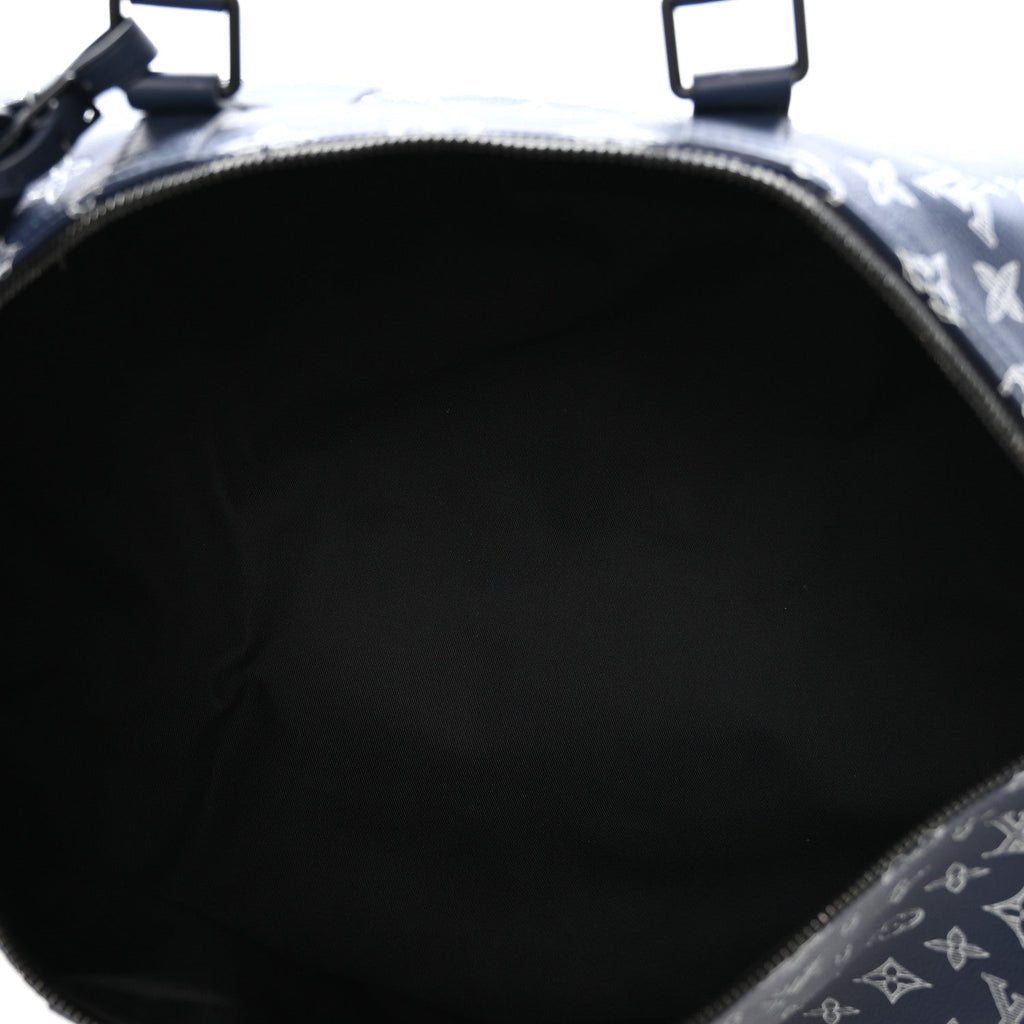 Calfskin Shadow Monogram Keepall Bandouliere 50 Ink Blue White