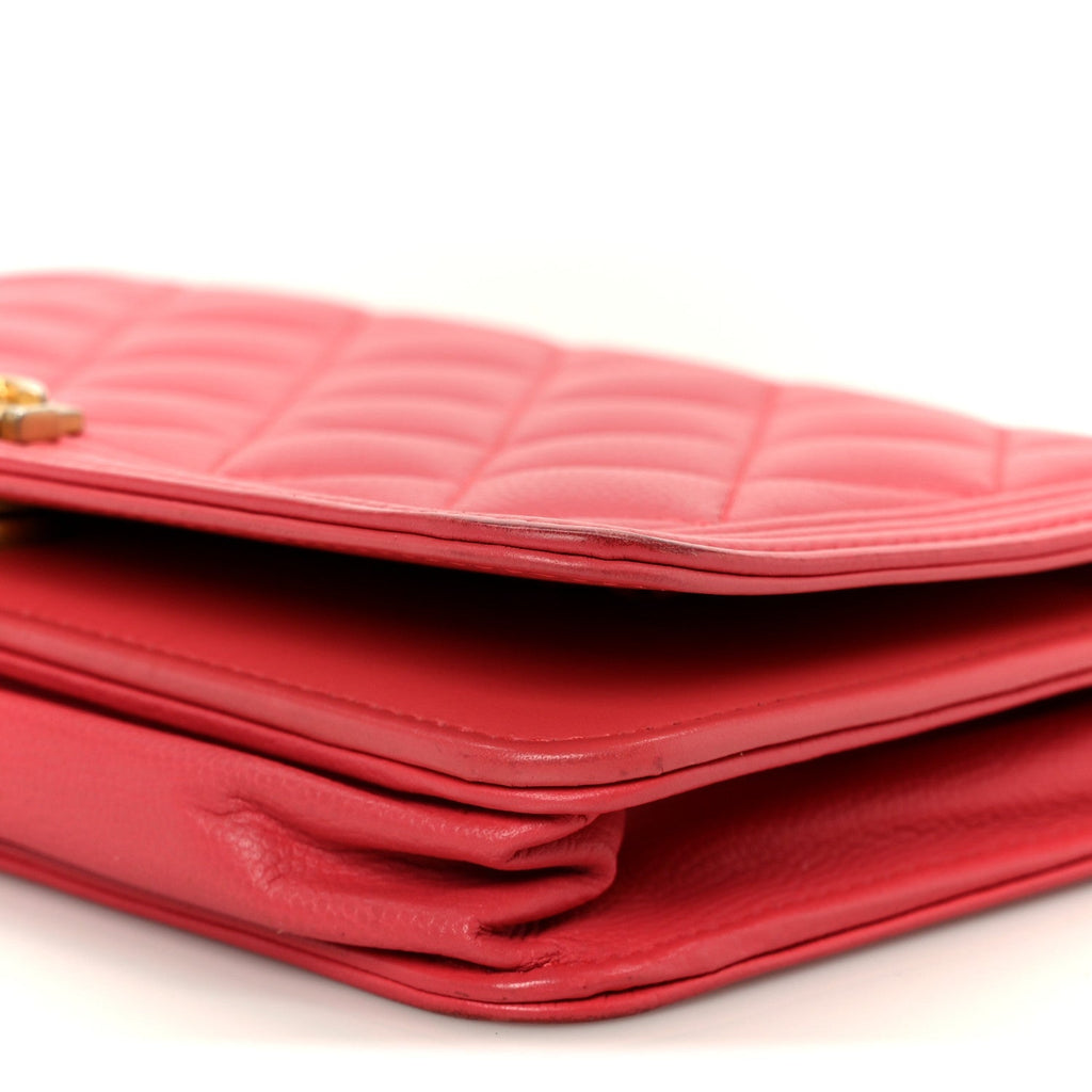 Caviar Quilted Boy Wallet On Chain WOC Dark Pink