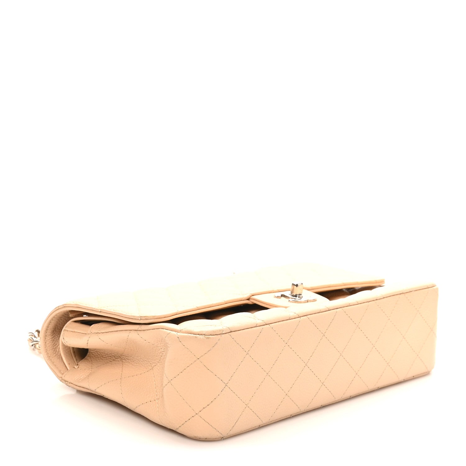 Caviar Quilted Medium Double Flap Beige
