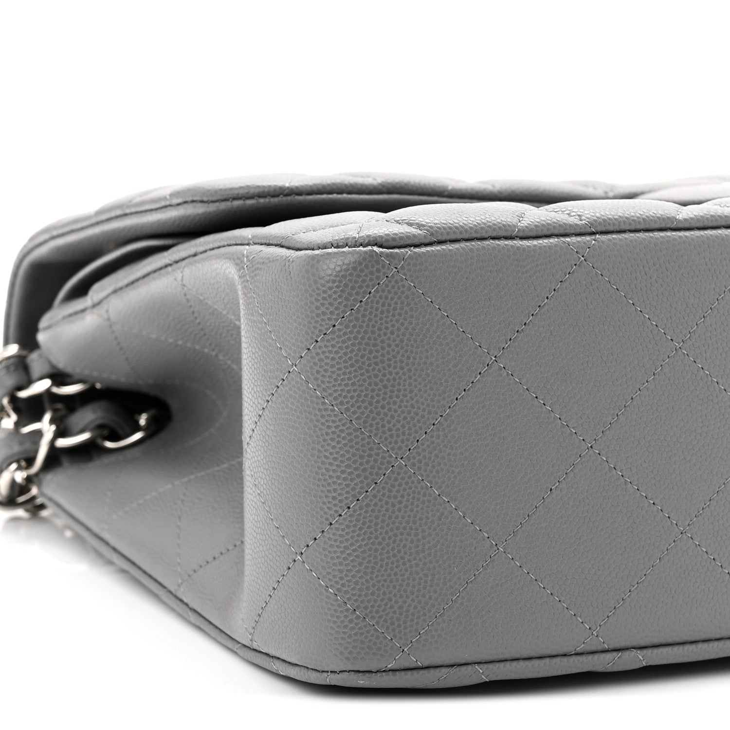 Caviar Quilted Jumbo Double Flap Grey
