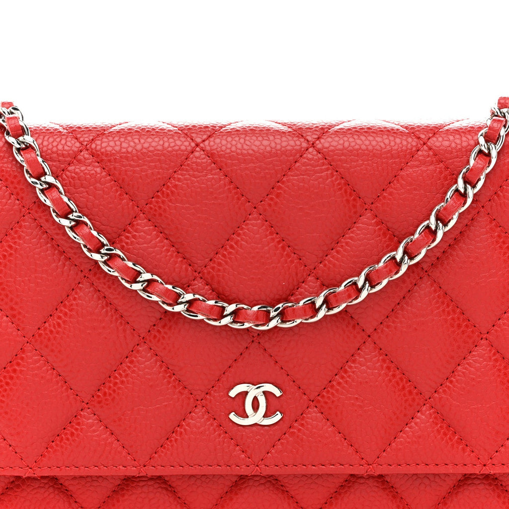 Caviar Quilted Wallet on Chain WOC Red