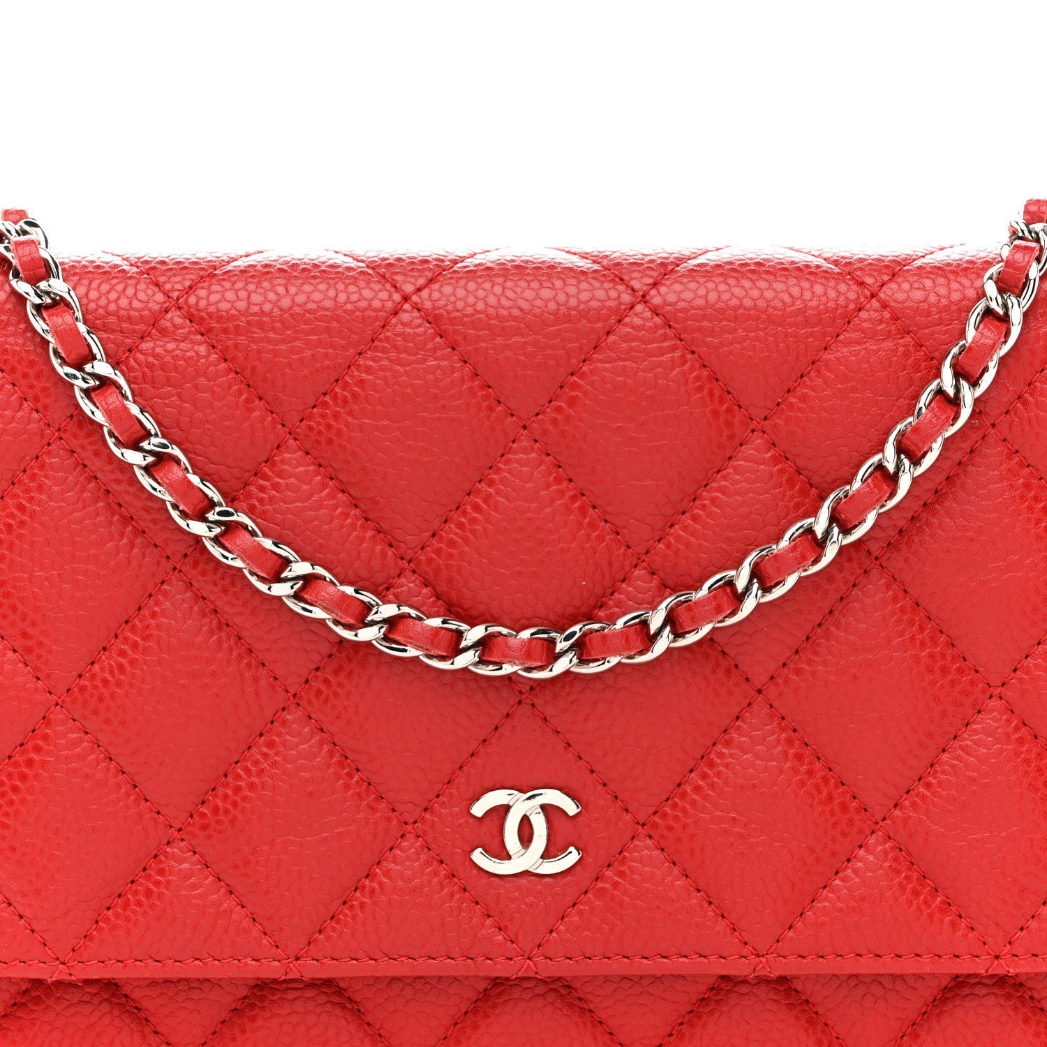 Caviar Quilted Wallet on Chain WOC Red