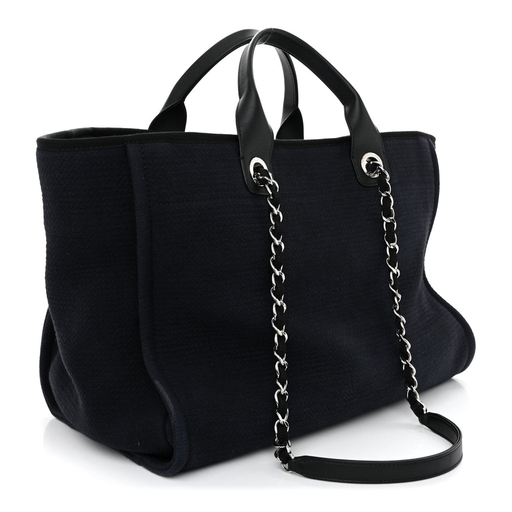 Mixed Fibers Calfskin Medium Deauville Tote Navy Blue