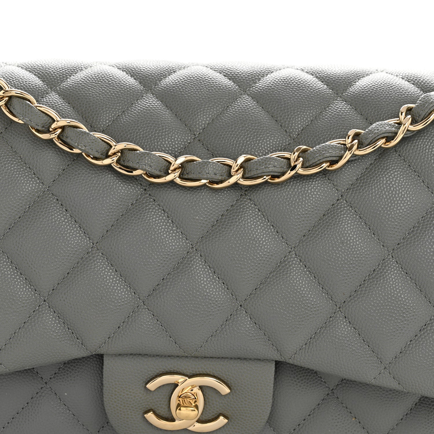 Caviar Quilted Jumbo Double Flap Grey