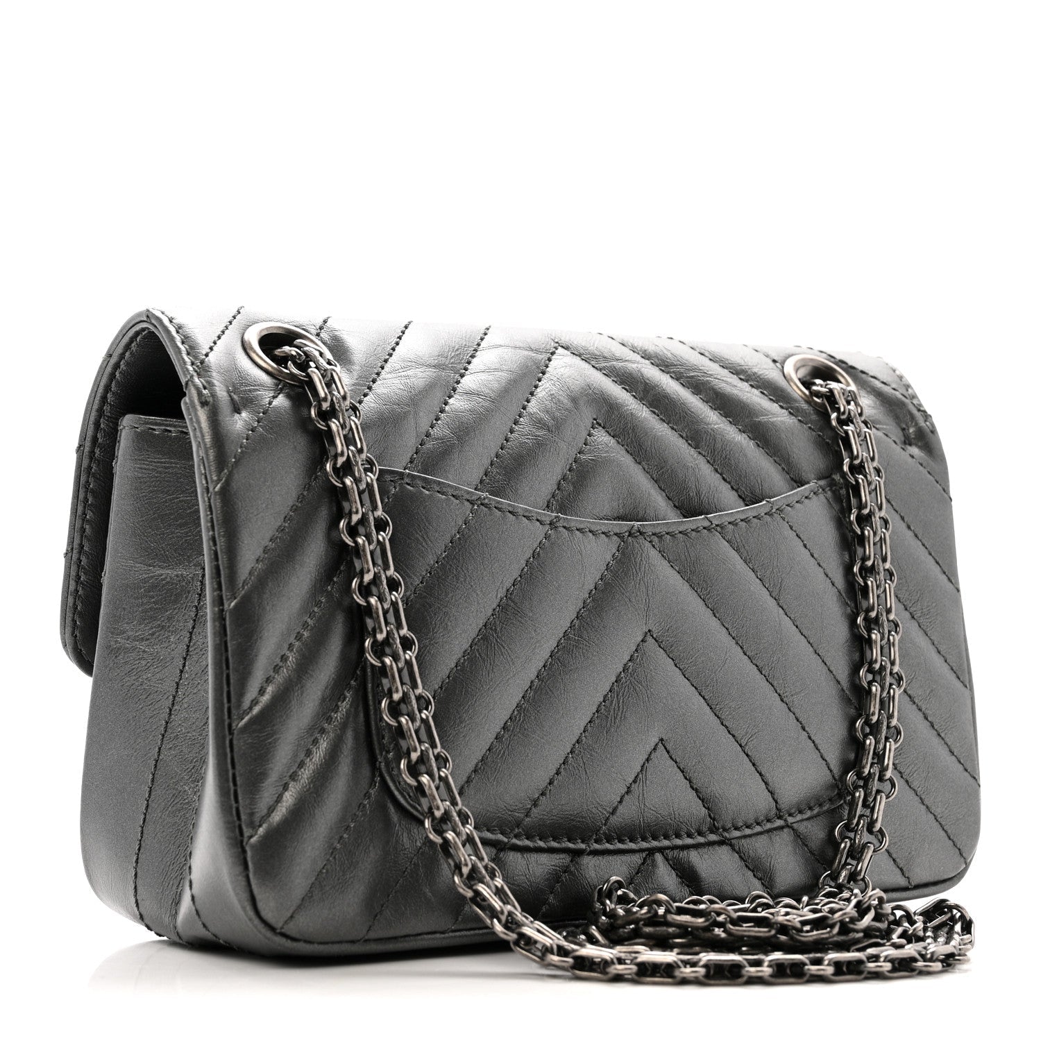 Metallic Aged Calfskin Chevron Quilted 2.55 Reissue Mini Flap Grey