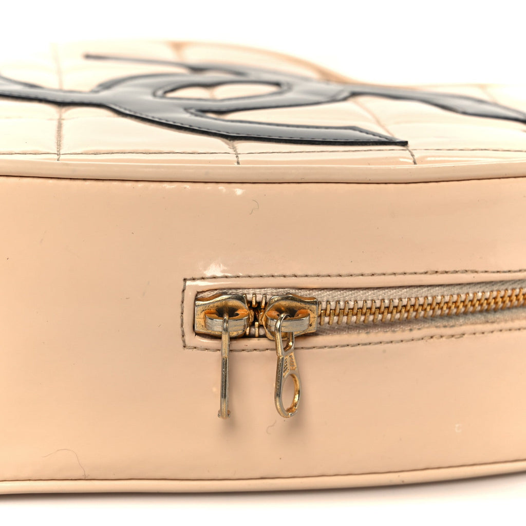 Patent Quilted CC Barbie Heart Vanity Case Beige