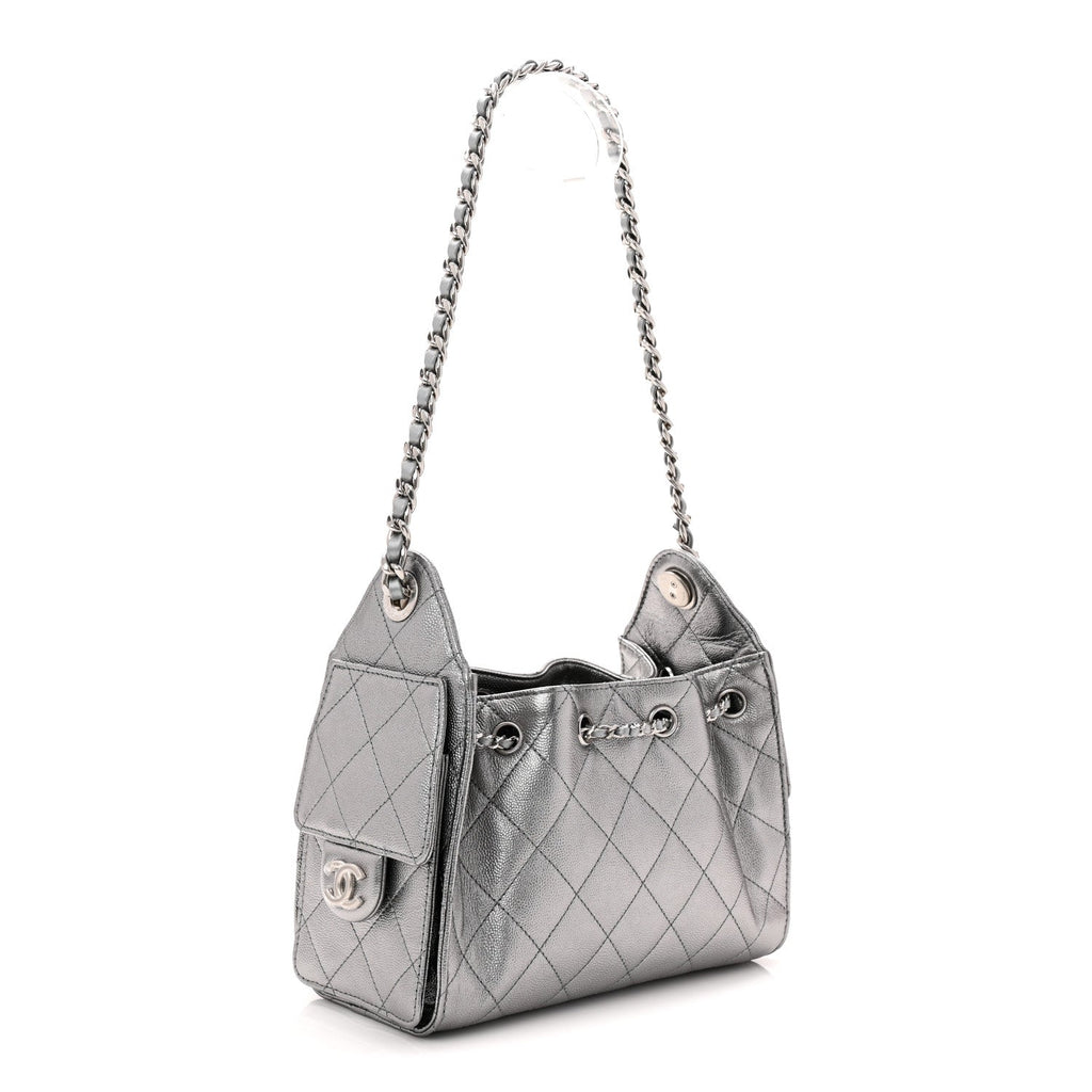 Metallic Caviar Quilted Mini Chanel 25 Handbag Anthracite