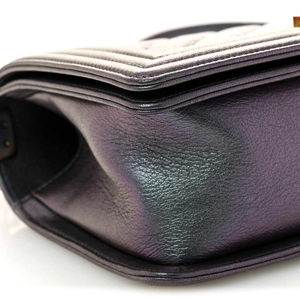 Iridescent Goatskin Quilted Medium Boy Flap Purple