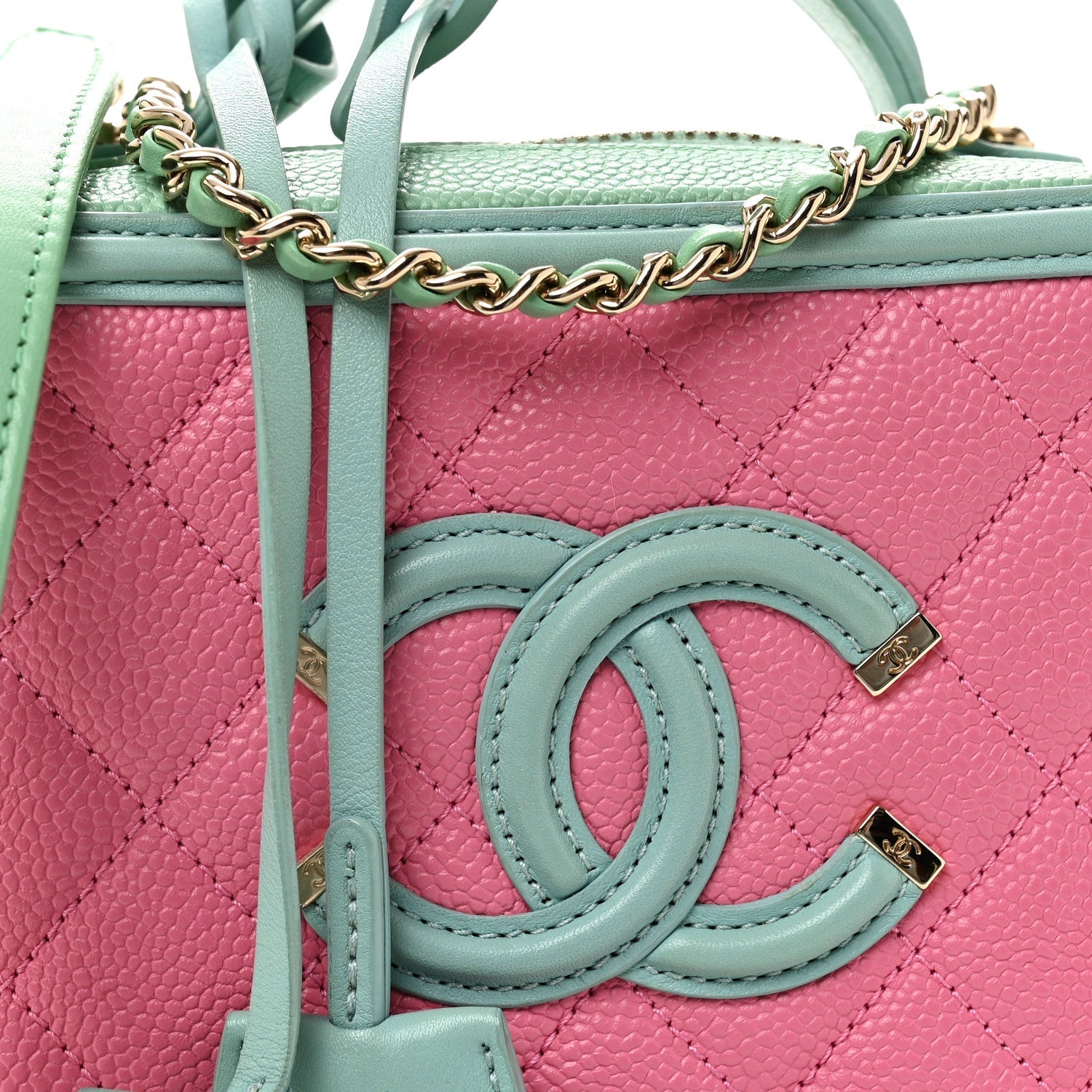 Caviar Quilted Small CC Filigree Vanity Case Pink Green Blue