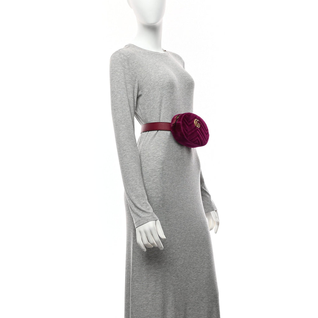 Velvet Matelasse GG Marmont Belt Bag 95 38 Fuchsia Violet Cyclamen