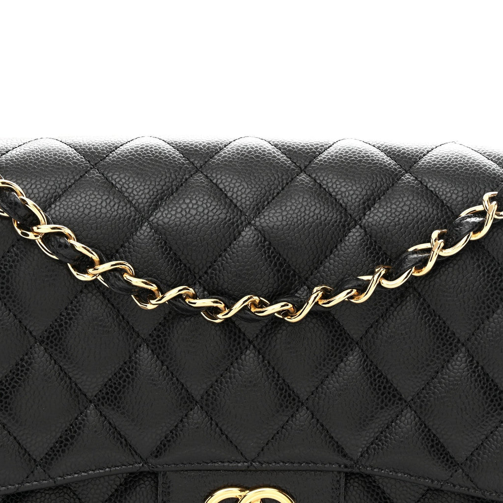 Caviar Quilted Jumbo Double Flap Black
