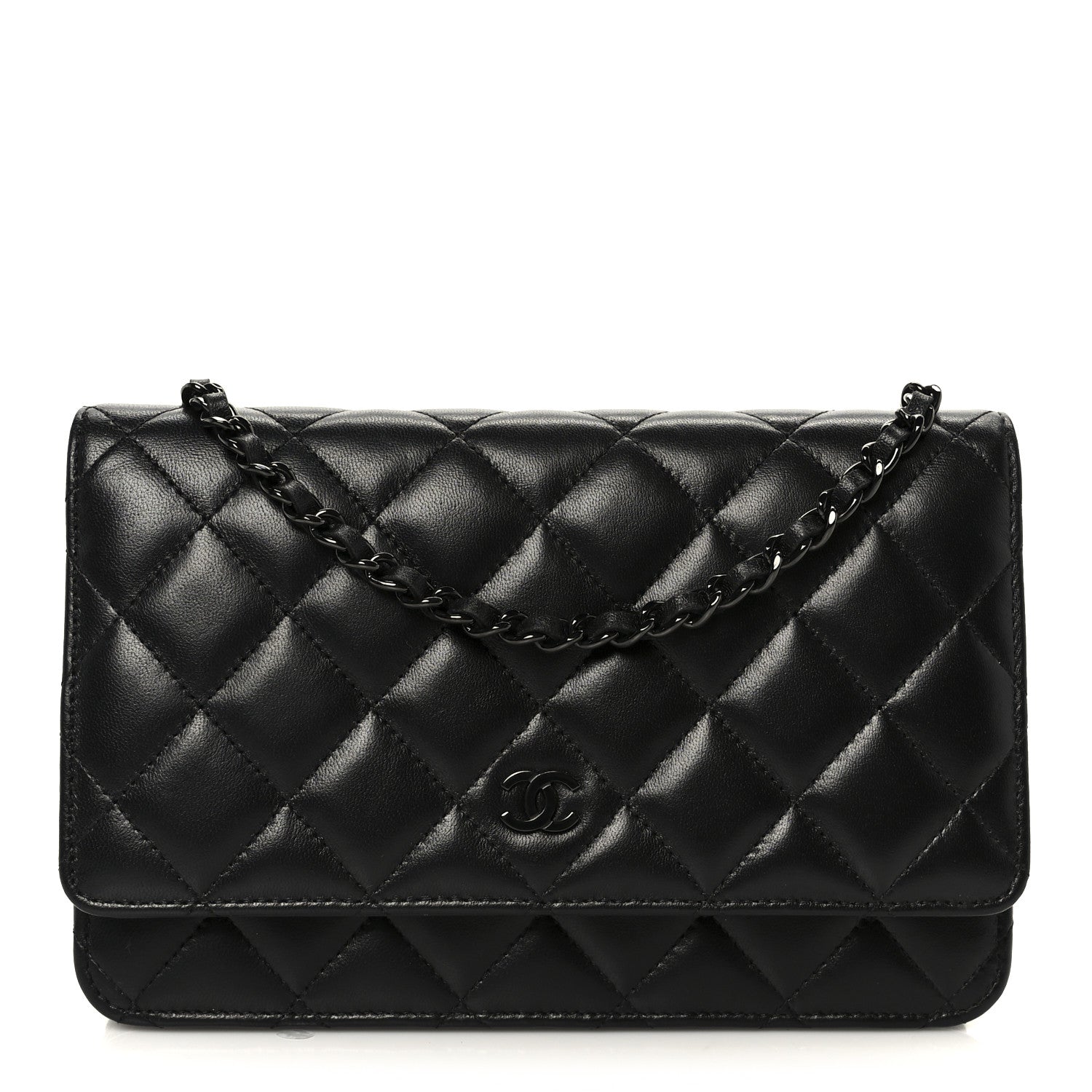 Lambskin Quilted Wallet On Chain WOC So Black