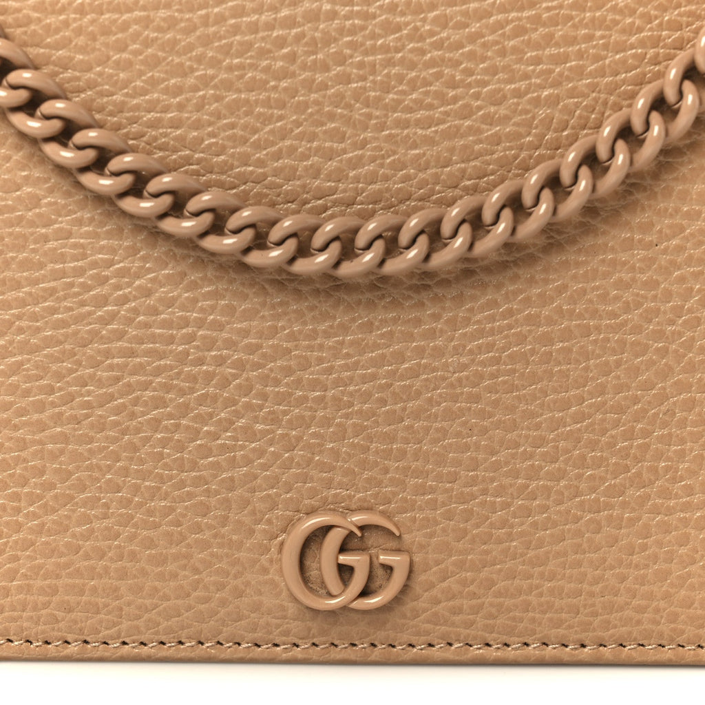 Dollar Calfskin Enamel Monochrome Mini GG Marmont Chain Wallet Camelia