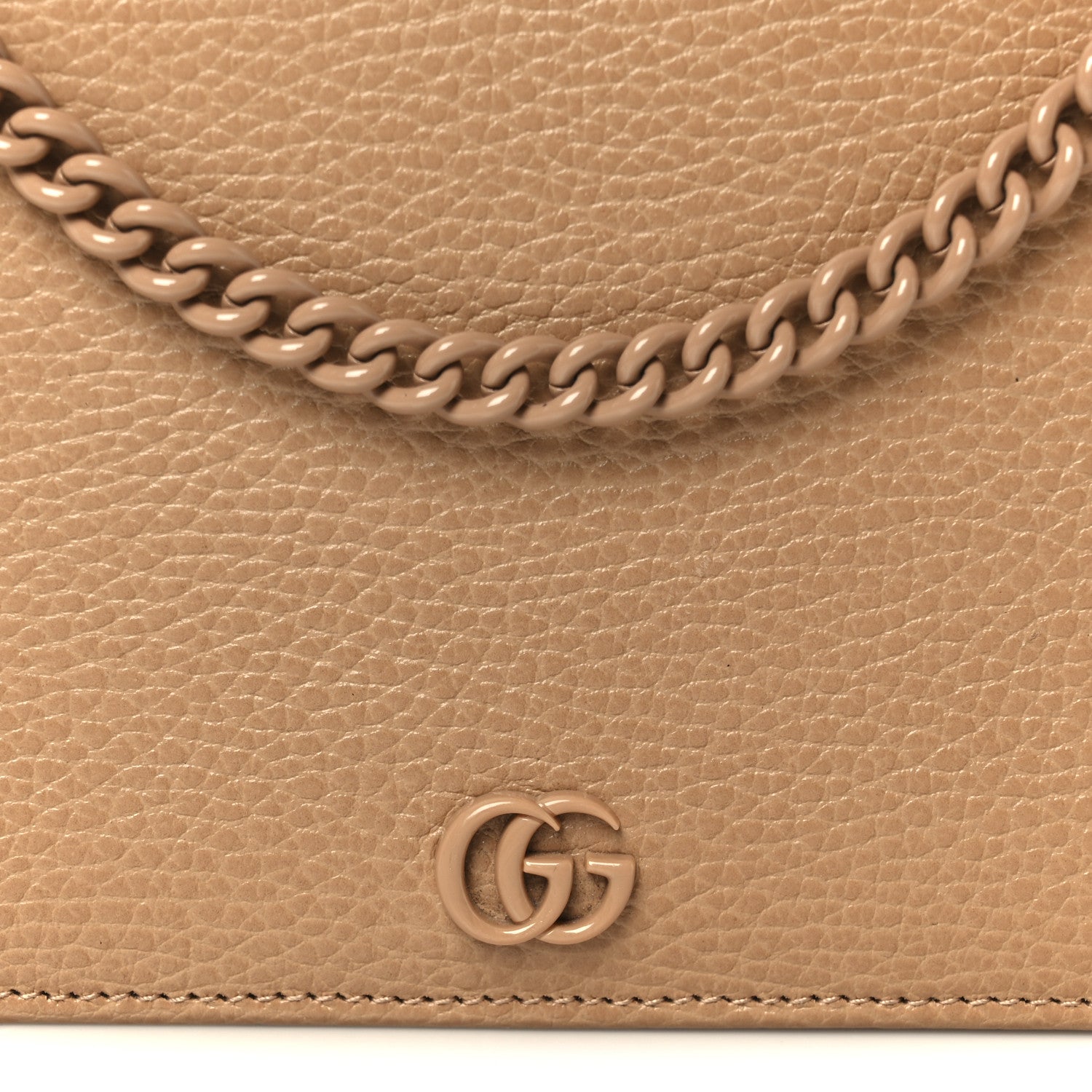 Dollar Calfskin Enamel Monochrome Mini GG Marmont Chain Wallet Camelia