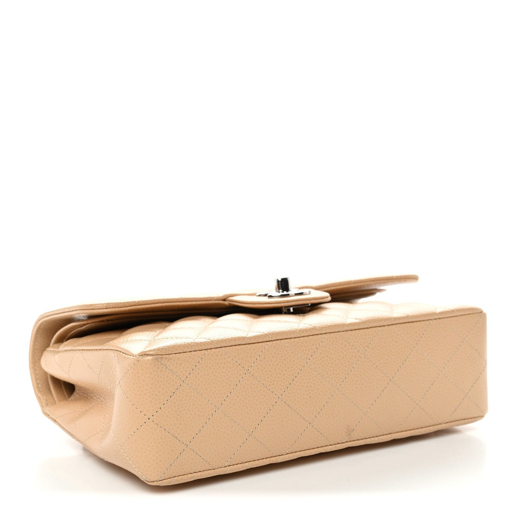 Caviar Quilted Small Double Flap Beige
