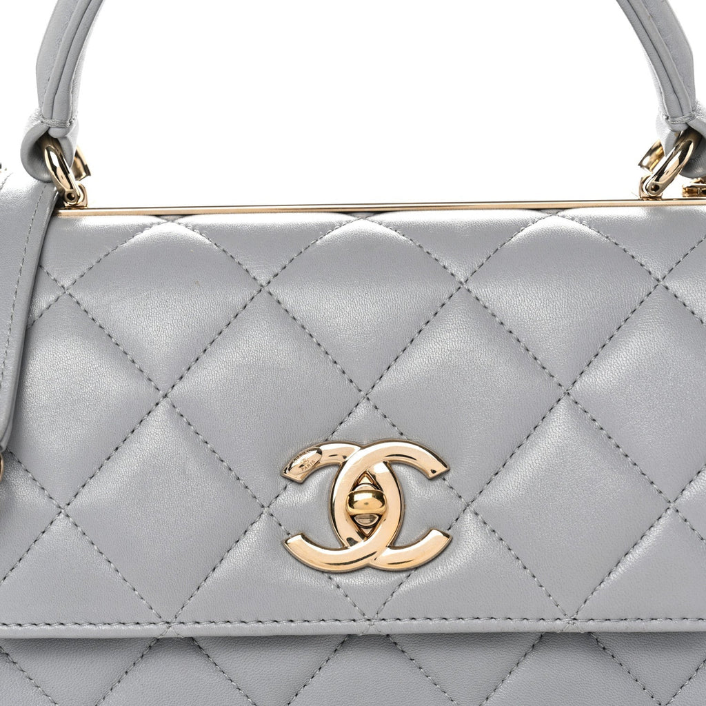 Lambskin Quilted Small Trendy CC Flap Dual Handle Bag Grey