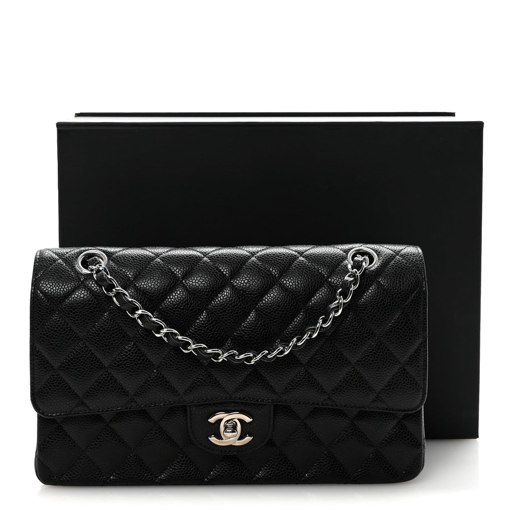 Caviar Quilted Medium Double Flap Black