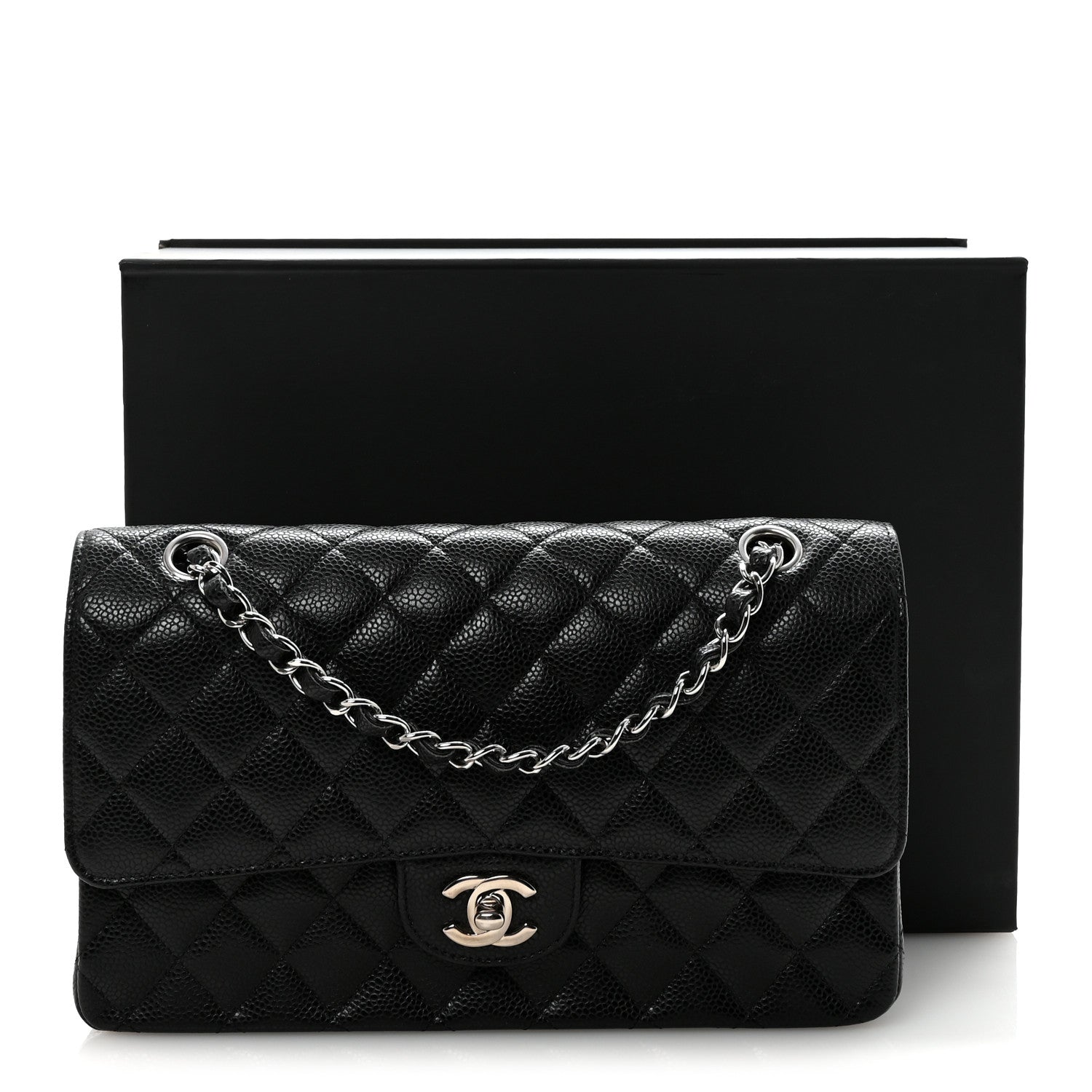 Caviar Quilted Medium Double Flap Black