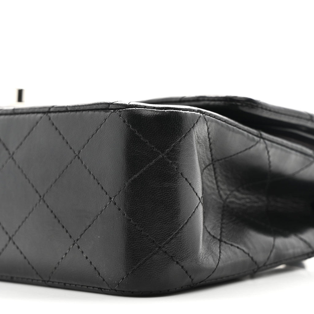Lambskin Quilted Medium Double Flap Black