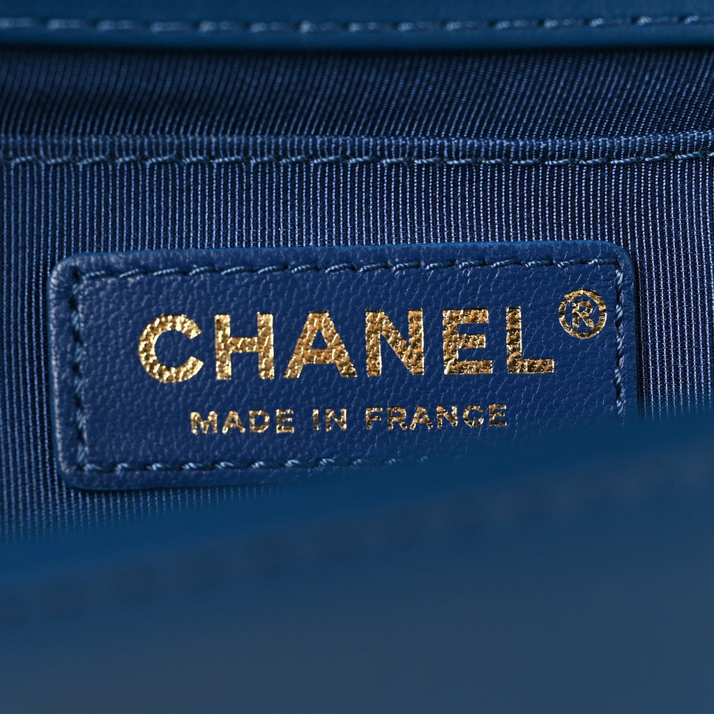 Calfskin Quilted Medium Boy Top Handle Flap Blue