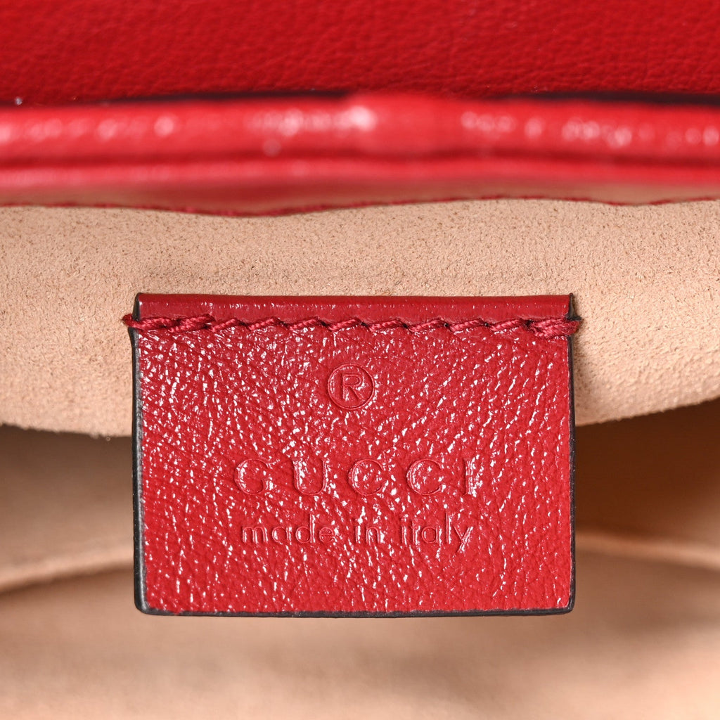 Vintage Effect Calfskin Matelasse Diagonal Mini Torchon GG Marmont Top Handle Shoulder Bag Black Romantic Cherry