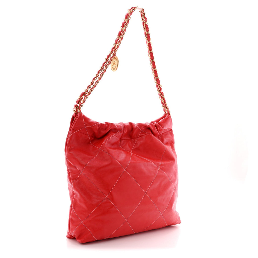 Shiny Calfskin Stitched Quilted Small Chanel 22 Red