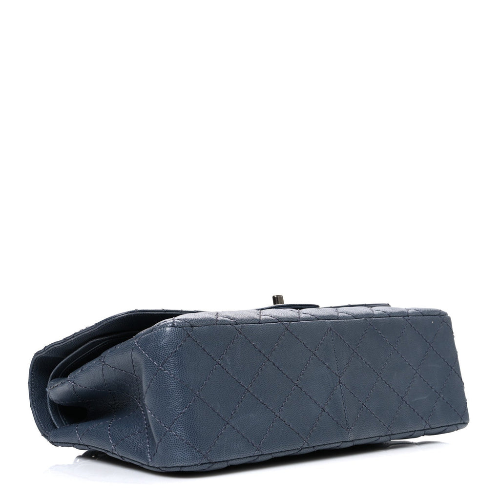 Caviar Quilted Jumbo Double Flap Dark Grey