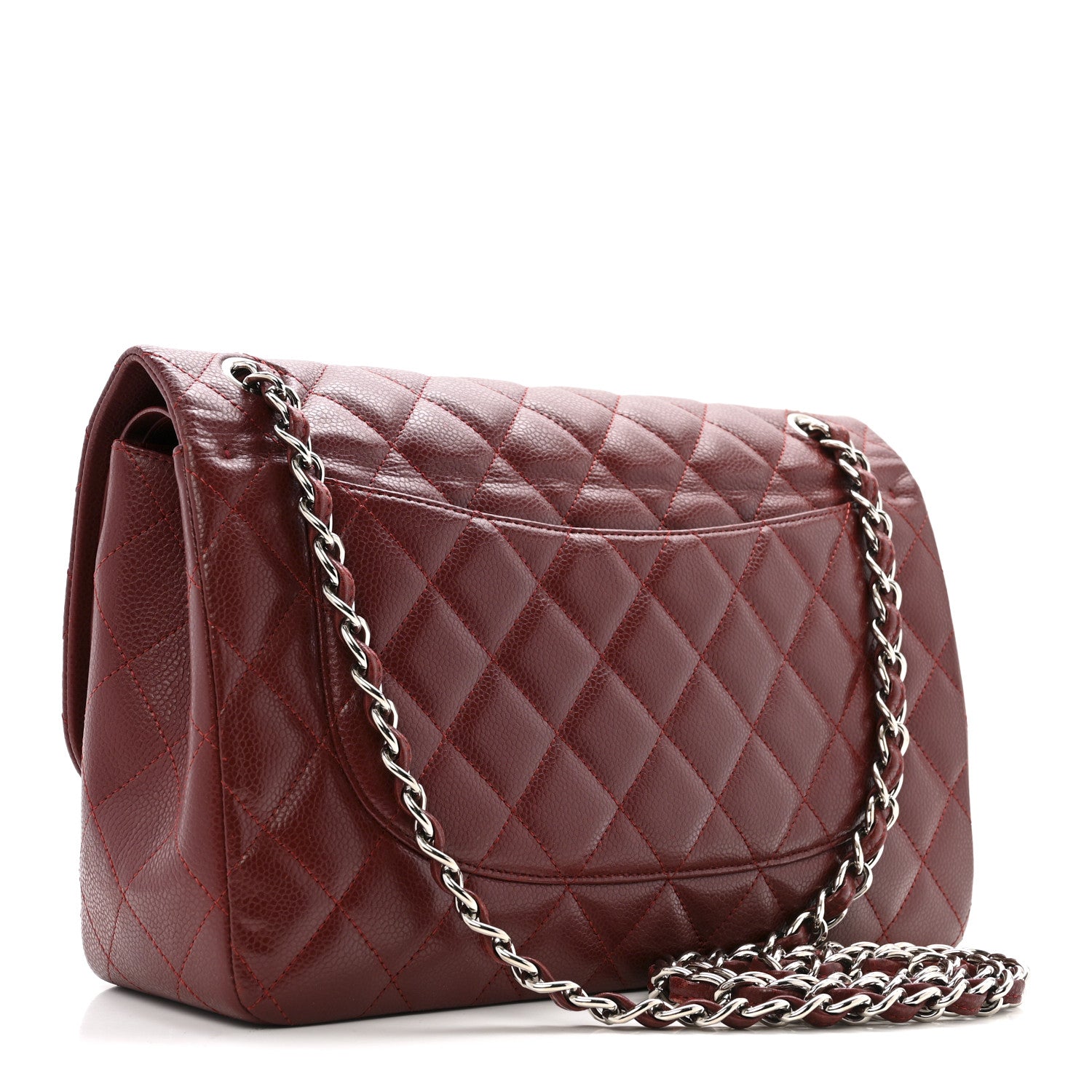 Caviar Quilted Jumbo Double Flap Dark Red