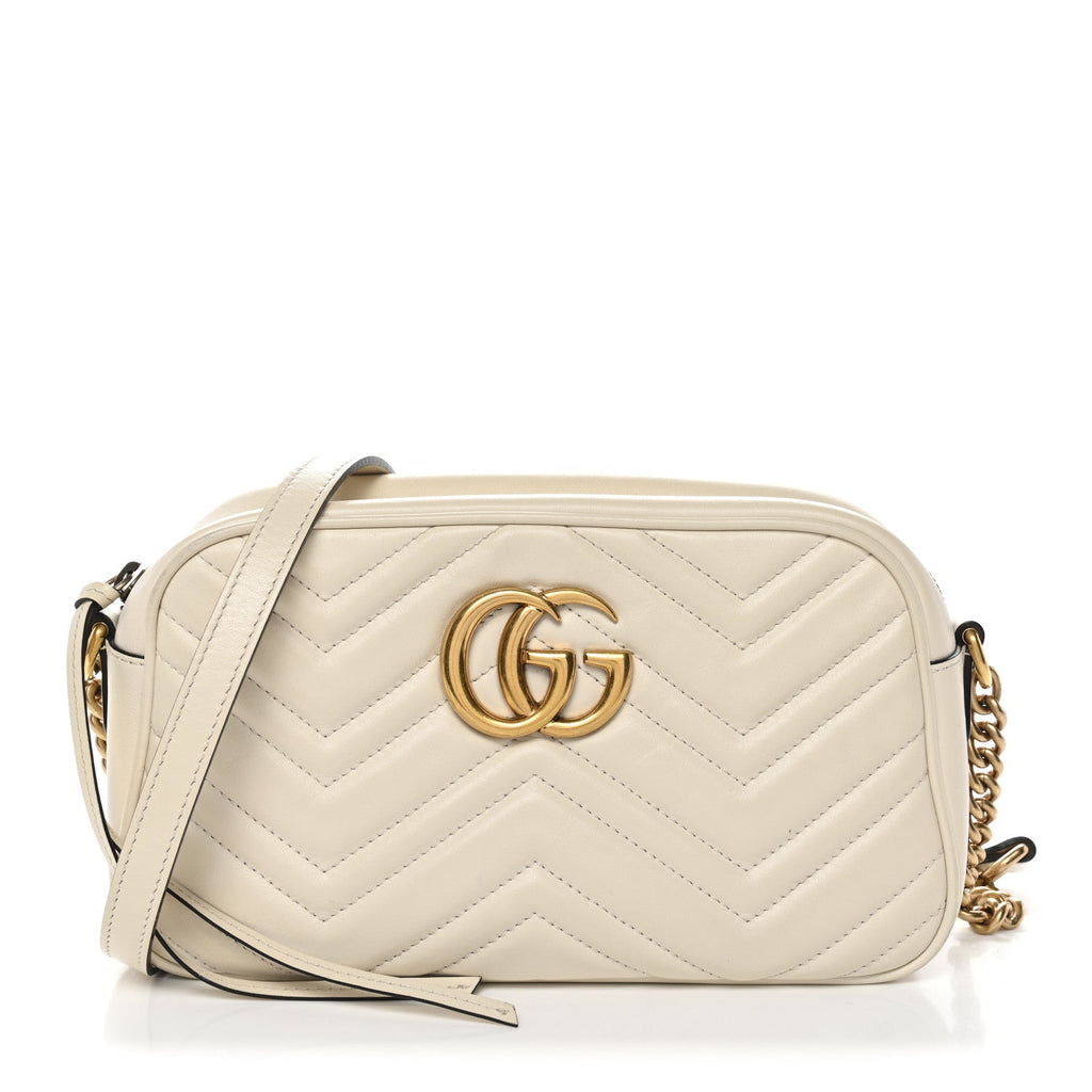 Calfskin Matelasse Small GG Marmont Chain Shoulder Bag White