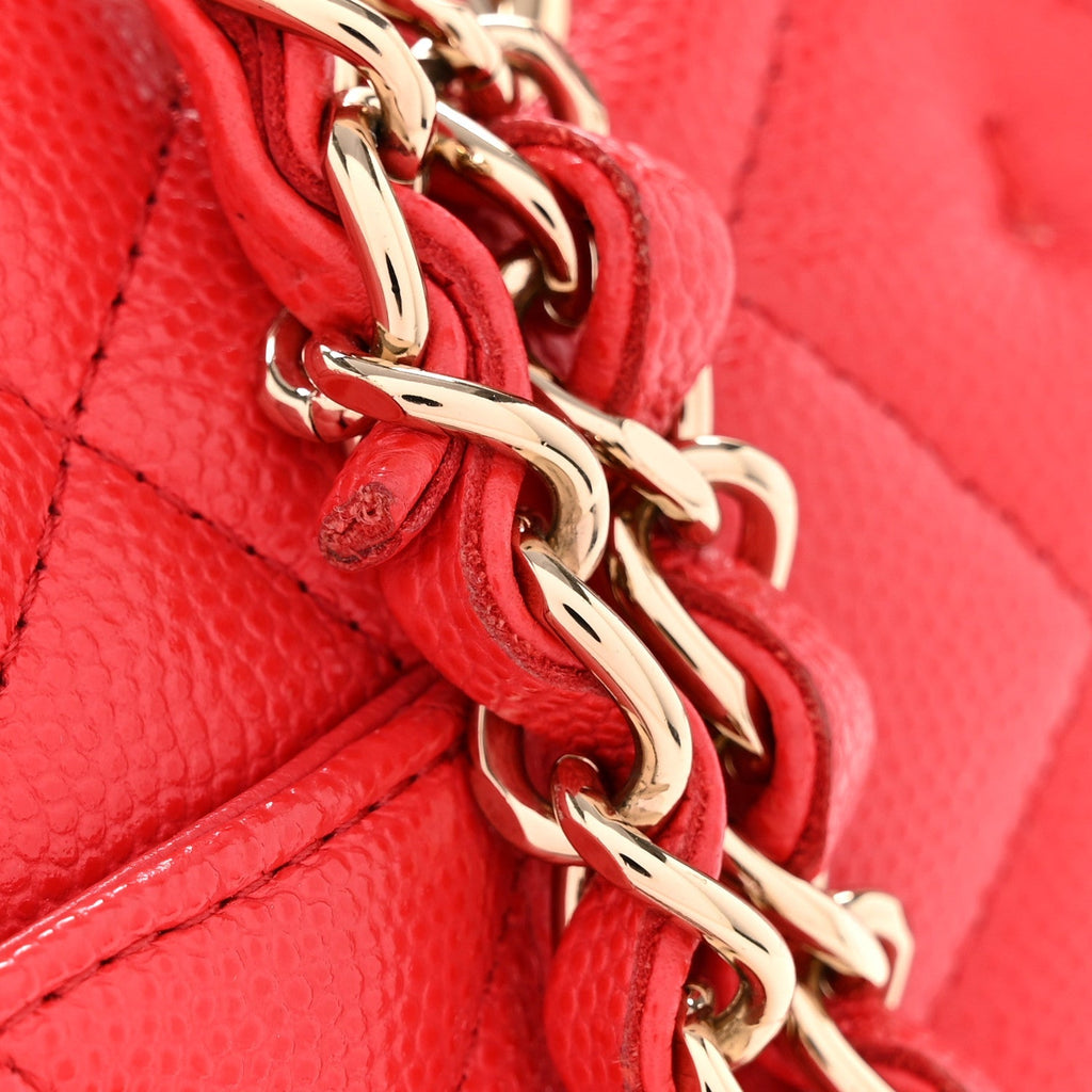 Caviar Quilted Medium Double Flap Red