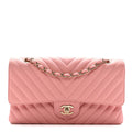 Caviar Flat Chevron Quilted Medium Double Flap Pink