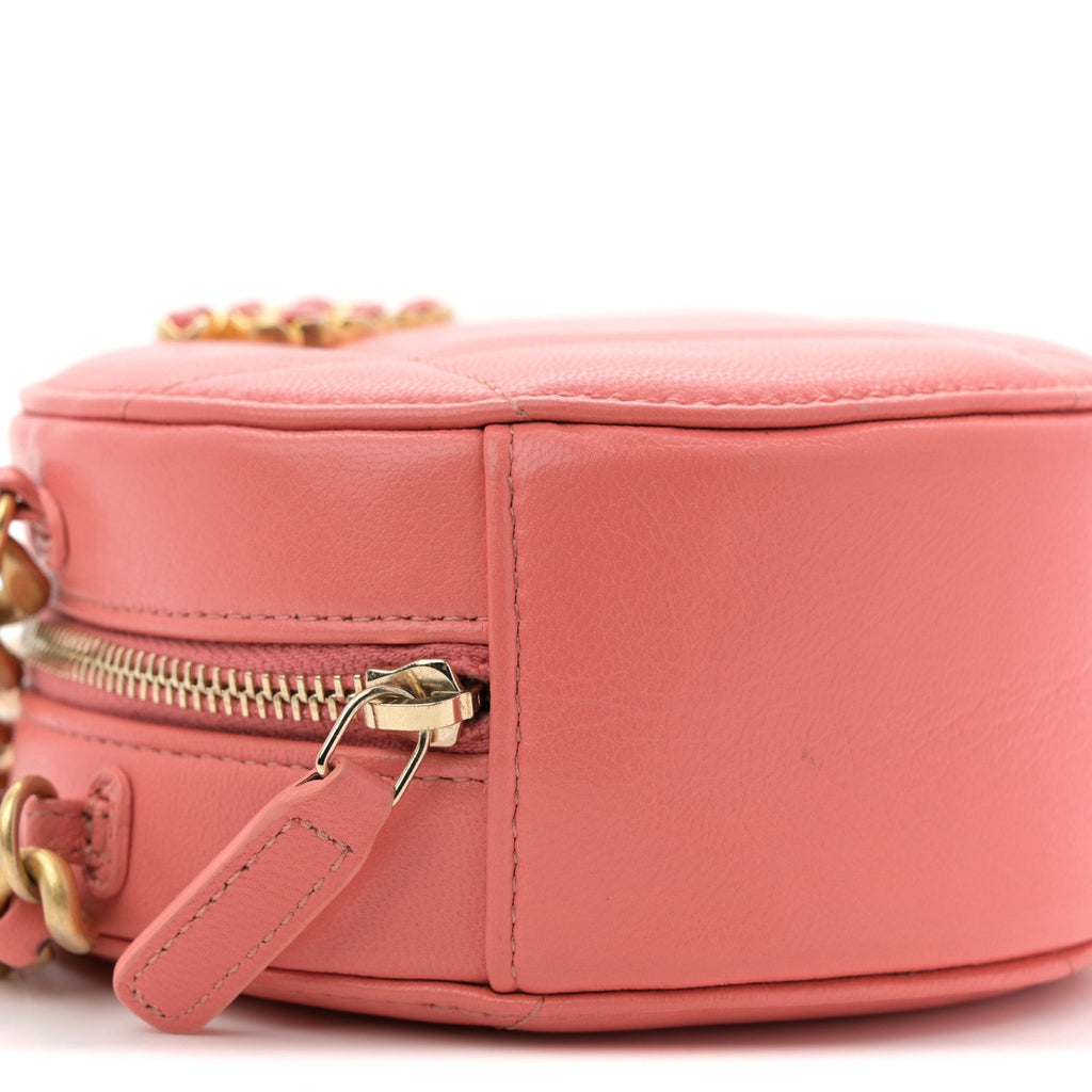 Lambskin Quilted Chanel 19 Round Clutch With Chain Pink
