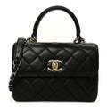 Lambskin Quilted Mini Trendy CC Dual Handle Flap Bag Black