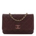 Shiny Caviar Quilted Strass Wallet On Chain WOC Bordeaux