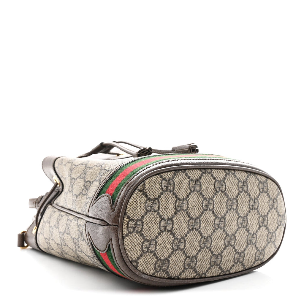 GG Supreme Monogram Web Small Ophidia Bucket Bag Brown