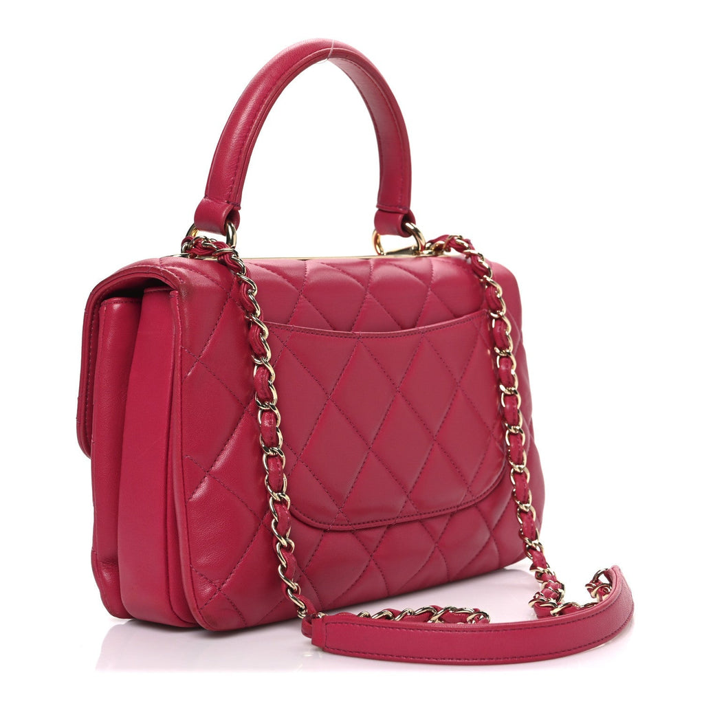 Lambskin Quilted Small Trendy CC Flap Dual Handle Bag Dark Pink