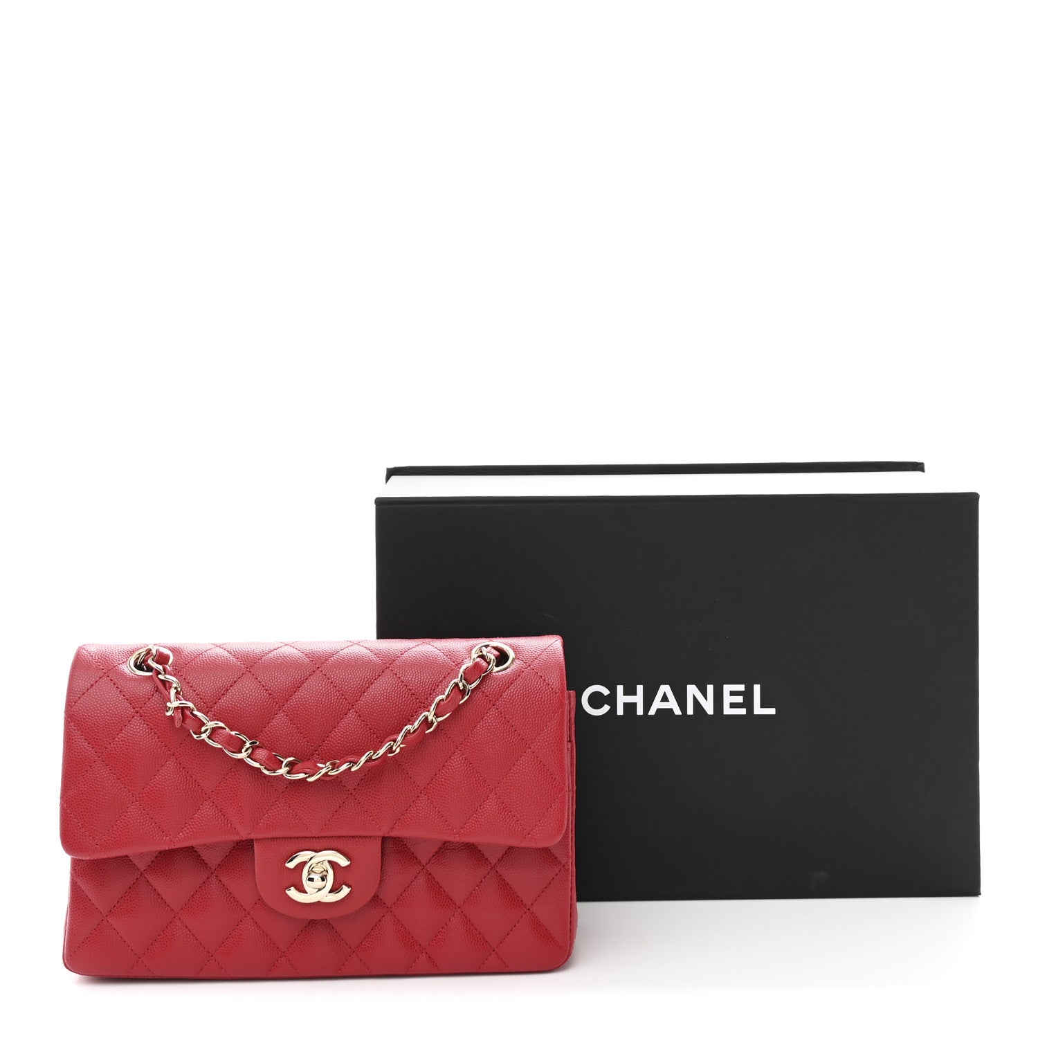 Caviar Quilted Small Double Flap Red