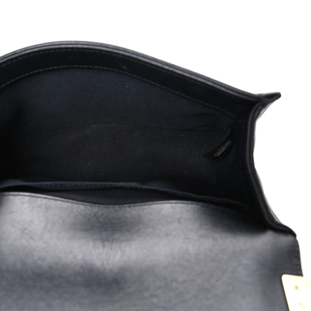 Calfskin Braided Small Boy Flap Black