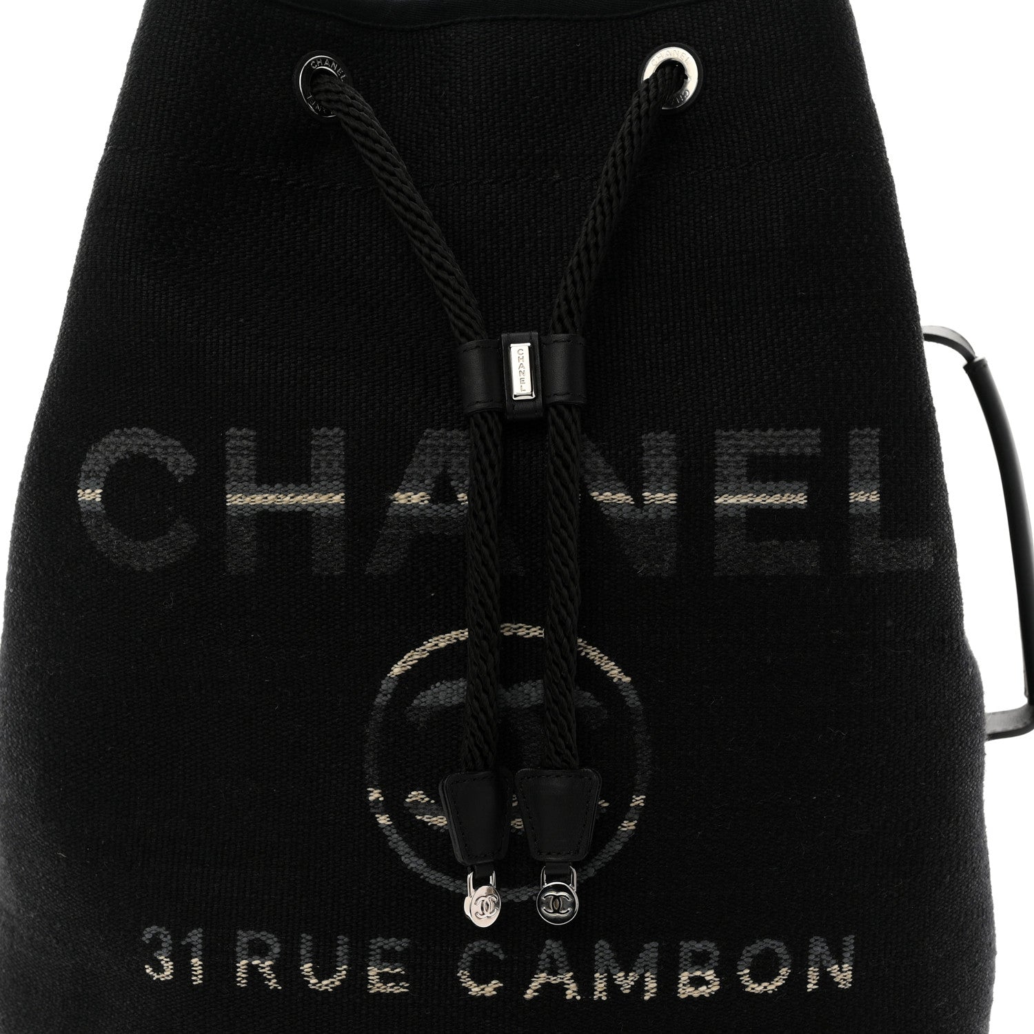 Striped Canvas Deauville Drawstring Backpack Black