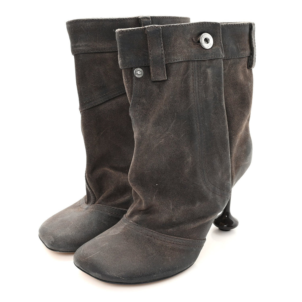 Waxed Suede Toy Ankle Boots 40 Brown