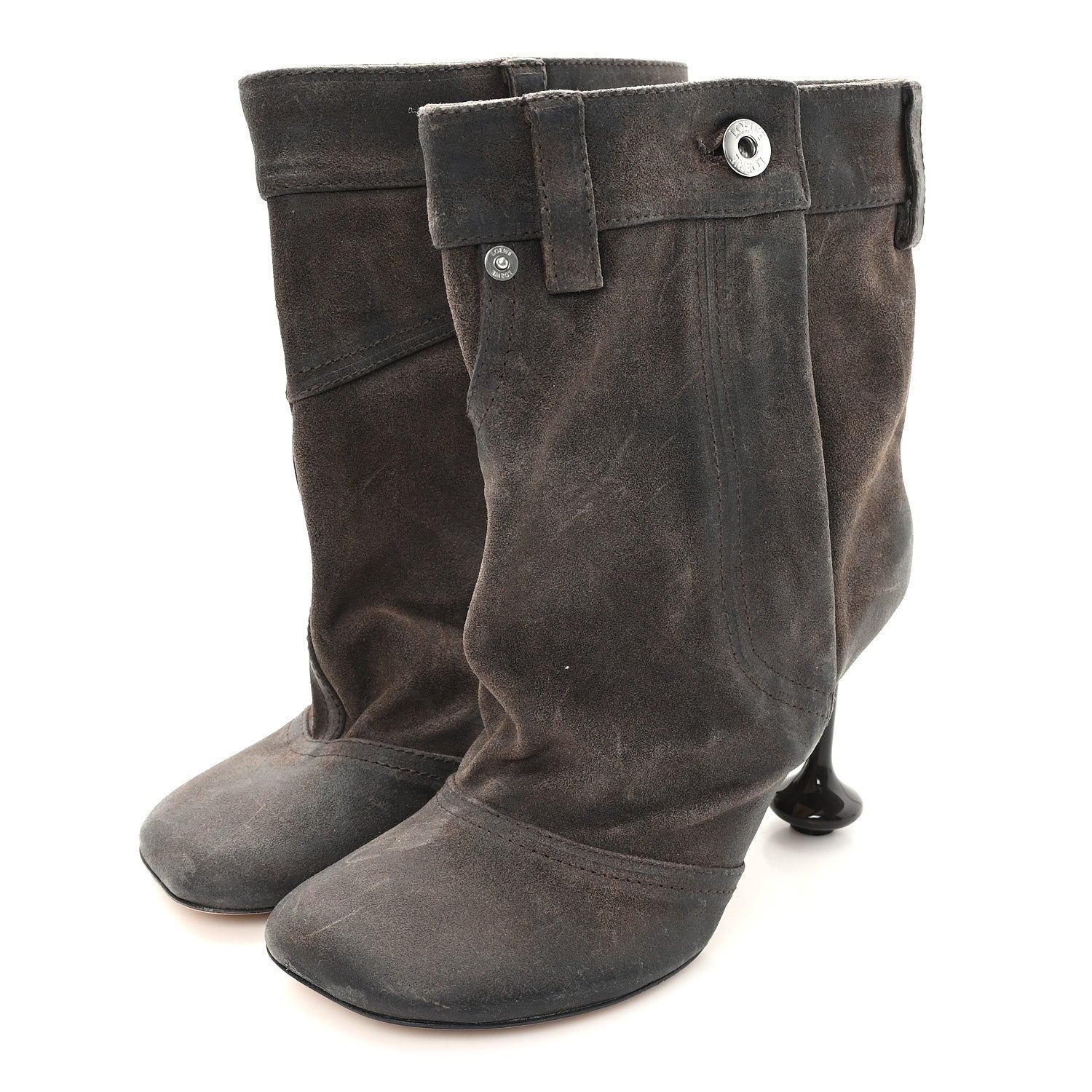 Waxed Suede Toy Ankle Boots 40 Brown